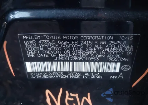 2016 Lexus Is 350 z USA, uszkodzony, nr VIN JTHCE1D28G5010853